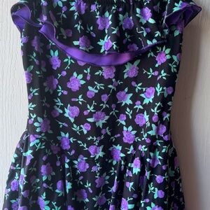 Vintage Catalina One Piece Swimsuit with Purple Floral Accents. Size 10